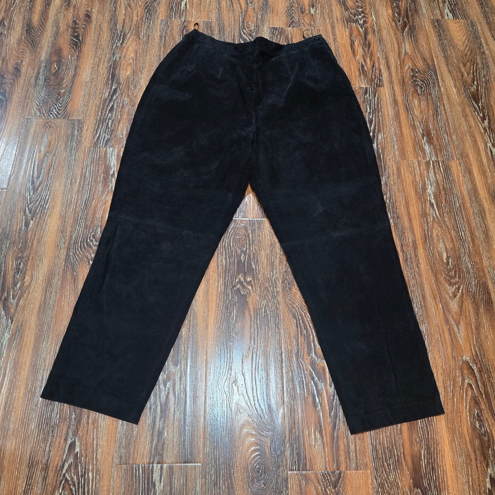 Coldwater Creek 20 Suede Leather Pants Womens Black High Waist Side Zip Straight